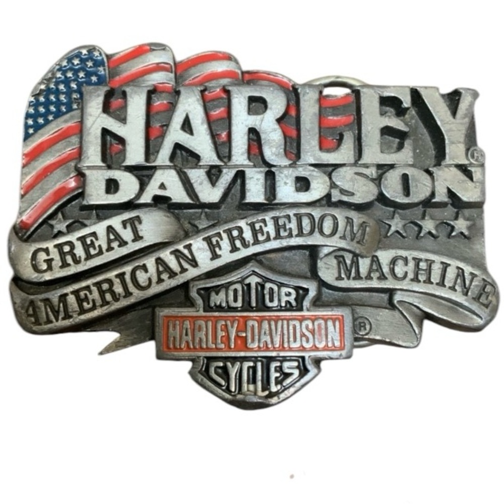Vintage 1992 HARLEY DAVIDSON Classic Silver Belt Buckle Harmony Design Siskiyou